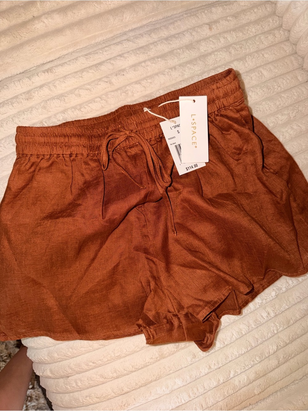 l*space Rust Orange Linen-Blend Drawstring Athletic Shorts